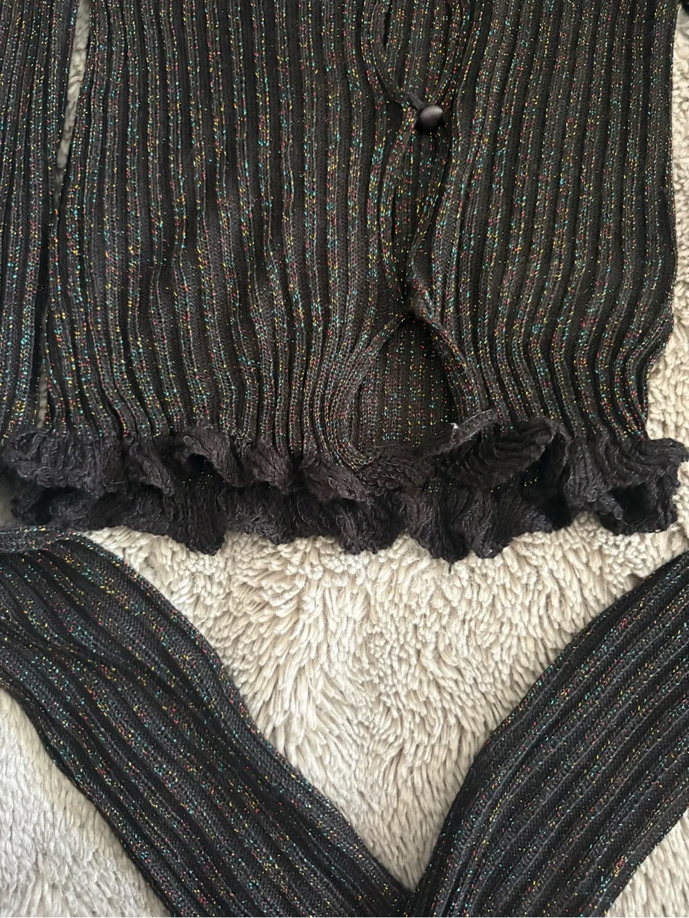 Free People Black Ribbed Long-Sleeve Cutout Crop Top